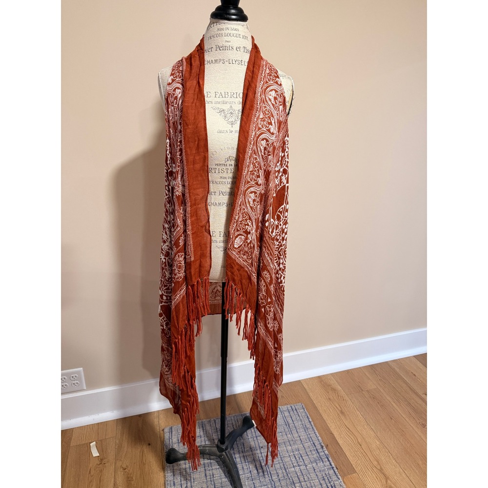 Boho Paisley Fringe Vest - Rust